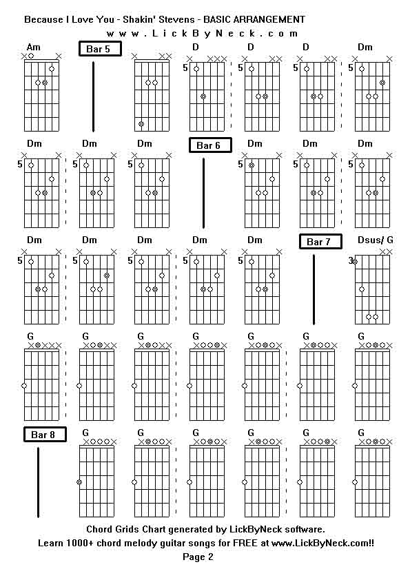 Chord Grids Chart of chord melody fingerstyle guitar song-Because I Love You - Shakin' Stevens - BASIC ARRANGEMENT,generated by LickByNeck software.